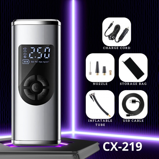 Компресор за гуми с LED лампа Преносим CX-219 батерия 6000 mAh. 